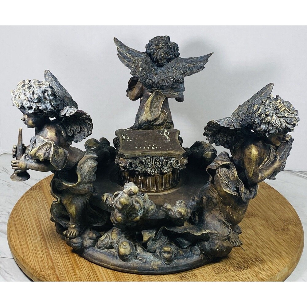 Vintage Angels Holding Musical Instrument Candle Holder In The Center Home Decor